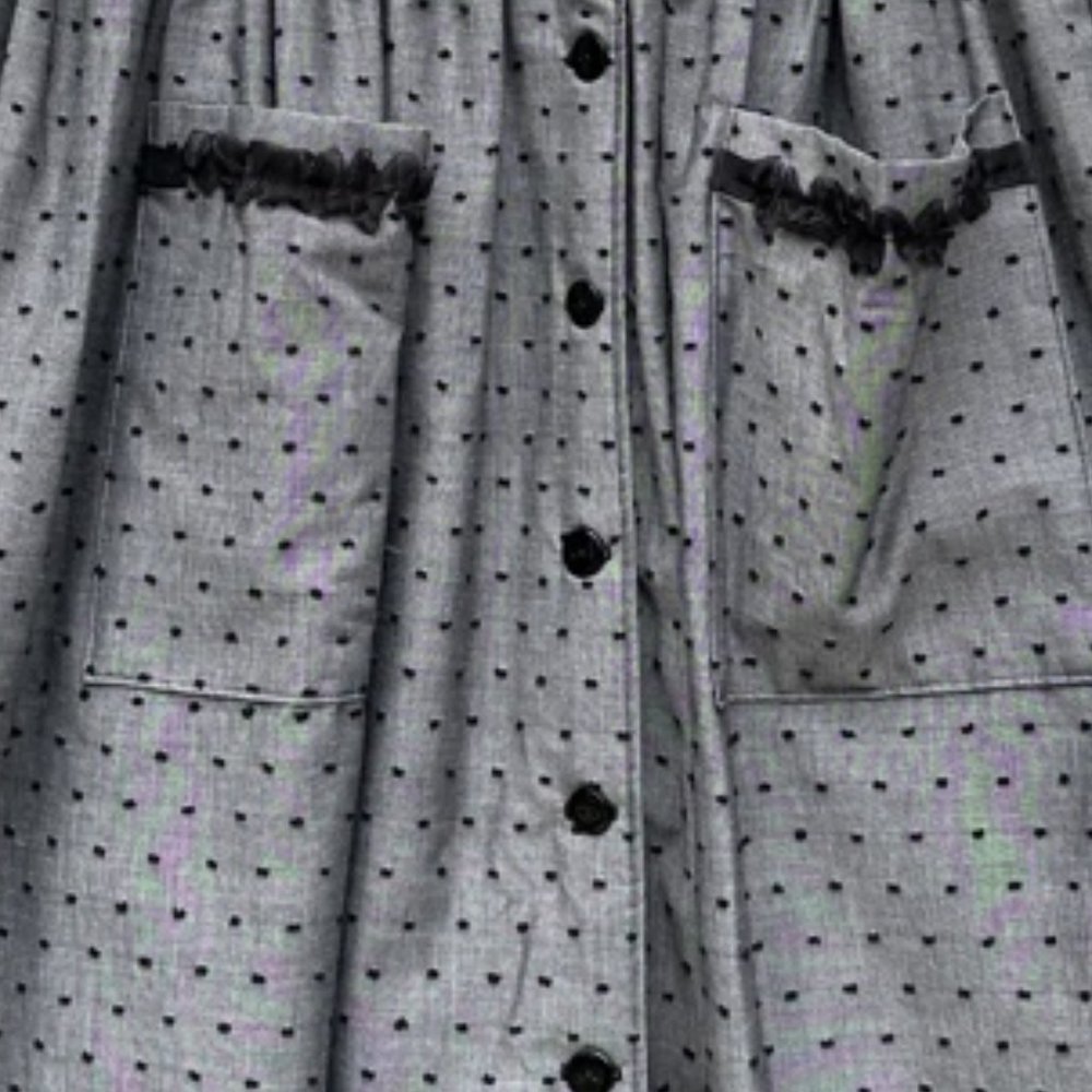 Vintage Dotted Dress with pockets & black pleated trim ~ Gray & Black - Picture 5 of 11